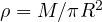 \rho = M/\pi R^2