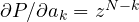 \partial P/\partial a_k = z^{N-k}