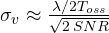 \sigma_v \approx \frac{\lambda/2T_{oss}}{\sqrt{2\,SNR}}