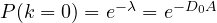 P(k = 0) = e^{-\lambda} = e^{-D_0A}