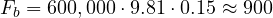 F_b = 600,000\cdot 9.81\cdot 0.15 \approx 900