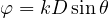 \varphi = kD\sin\theta