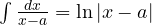 \int\frac{dx}{x - a} = \ln|x - a|
