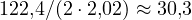 122{,}4/(2\cdot 2{,}02) \approx 30{,}3