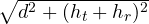 \sqrt{d^2 + (h_t + h_r)^2}