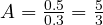 A = \frac{0.5}{0.3} = \frac{5}{3}