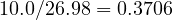 10.0/26.98 = 0.3706