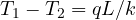 T_1 - T_2 = qL/k