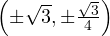 \left(\pm\sqrt 3, \pm\frac{\sqrt 3}{4}\right)