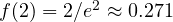 f(2) = 2/e^2 \approx 0.271