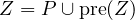 Z = P \cup \text{pre}(Z)
