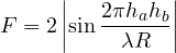 \[ F = 2\left|\sin\frac{2\pi h_ah_b}{\lambda R}\right| \]
