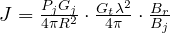 J = \frac{P_jG_j}{4\pi R^2}\cdot\frac{G_t\lambda^2}{4\pi}\cdot\frac{B_r}{B_j}