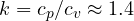 k = c_p/c_v \approx 1.4