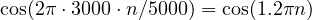 \cos(2\pi\cdot 3000\cdot n/5000) = \cos(1.2\pi n)