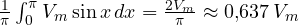 \frac{1}{\pi}\int_0^\pi V_m\sin x\,dx = \frac{2V_m}{\pi} \approx 0{,}637\,V_m