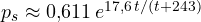 p_s \approx 0{,}611\,e^{17{,}6\,t/(t + 243)}