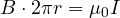 B\cdot 2\pi r = \mu_0 I