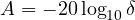 A = -20\log_{10}\delta
