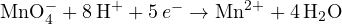 \text{MnO}_4^- + 8\,\text{H}^+ + 5\,e^- \to \text{Mn}^{2+} + 4\,\text{H}_2\text{O}