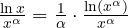 \frac{\ln x}{x^\alpha} = \frac{1}{\alpha}\cdot\frac{\ln(x^\alpha)}{x^\alpha}