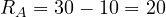 R_A = 30 - 10 = 20