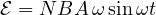 \[ \mathcal E = NBA\,\omega\sin\omega t \]