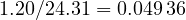 1.20/24.31 = 0.049\,36