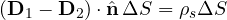 (\mathbf{D}_1 - \mathbf{D}_2)\cdot\hat{\mathbf{n}}\,\Delta S = \rho_s\Delta S