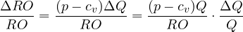 \[ \frac{\Delta RO}{RO} = \frac{(p - c_v)\Delta Q}{RO} = \frac{(p - c_v)Q}{RO}\cdot\frac{\Delta Q}{Q} \]