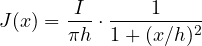 \[ J(x) = \frac{I}{\pi h}\cdot\frac{1}{1 + (x/h)^2} \]