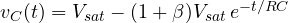 v_C(t) = V_{sat} - (1 + \beta)V_{sat}\,e^{-t/RC}
