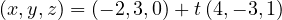 (x, y, z) = (-2, 3, 0) + t\,(4, -3, 1)