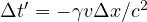 \Delta t' = -\gamma v\Delta x/c^2