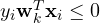 y_i\mathbf w_k^T\mathbf x_i \le 0