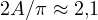 2A/\pi \approx 2{,}1