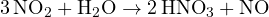 3\,\text{NO}_2 + \text{H}_2\text{O} \to 2\,\text{HNO}_3 + \text{NO}