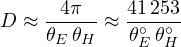 \[ D \approx \frac{4\pi}{\theta_E\,\theta_H} \approx \frac{41\,253}{\theta_E^{\circ}\,\theta_H^{\circ}} \]