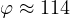 \varphi \approx 114&deg;