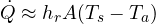 \dot Q \approx h_r A(T_s - T_a)