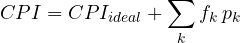 \[ CPI = CPI_{ideal} + \sum_k f_k\,p_k \]