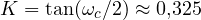 K = \tan(\omega_c/2) \approx 0{,}325
