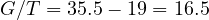 G/T = 35.5 - 19 = 16.5