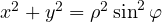 x^2 + y^2 = \rho^2\sin^2\varphi