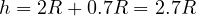 h = 2R + 0.7R = 2.7R