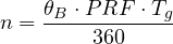 \[ n = \frac{\theta_B\cdot PRF\cdot T_g}{360} \]
