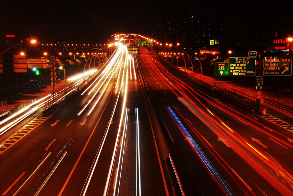 Night traffic on the Middle Ring Road elevated expressway in Shanghai