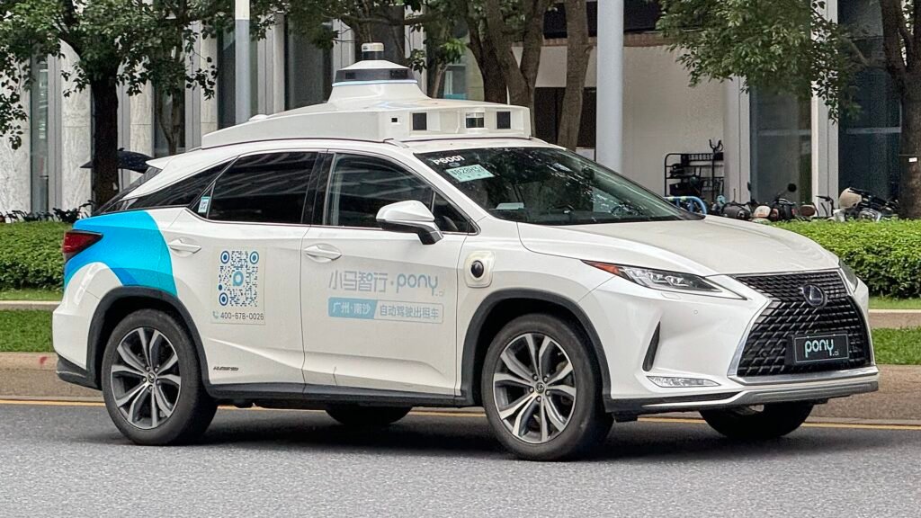 Pony.ai test car with lidar and cameras on the roof in Guangzhou