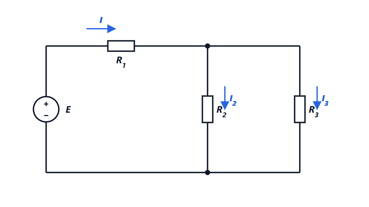 Circuit with a source, a series resistor and two parallel resistors